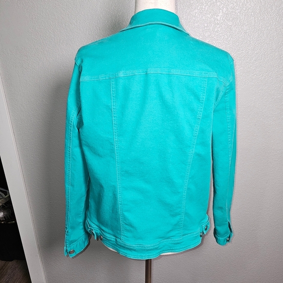 Tribal Jeans Teal Stretchy Jean Jacket Brushed Silver Buttons - Picture 7 of 11